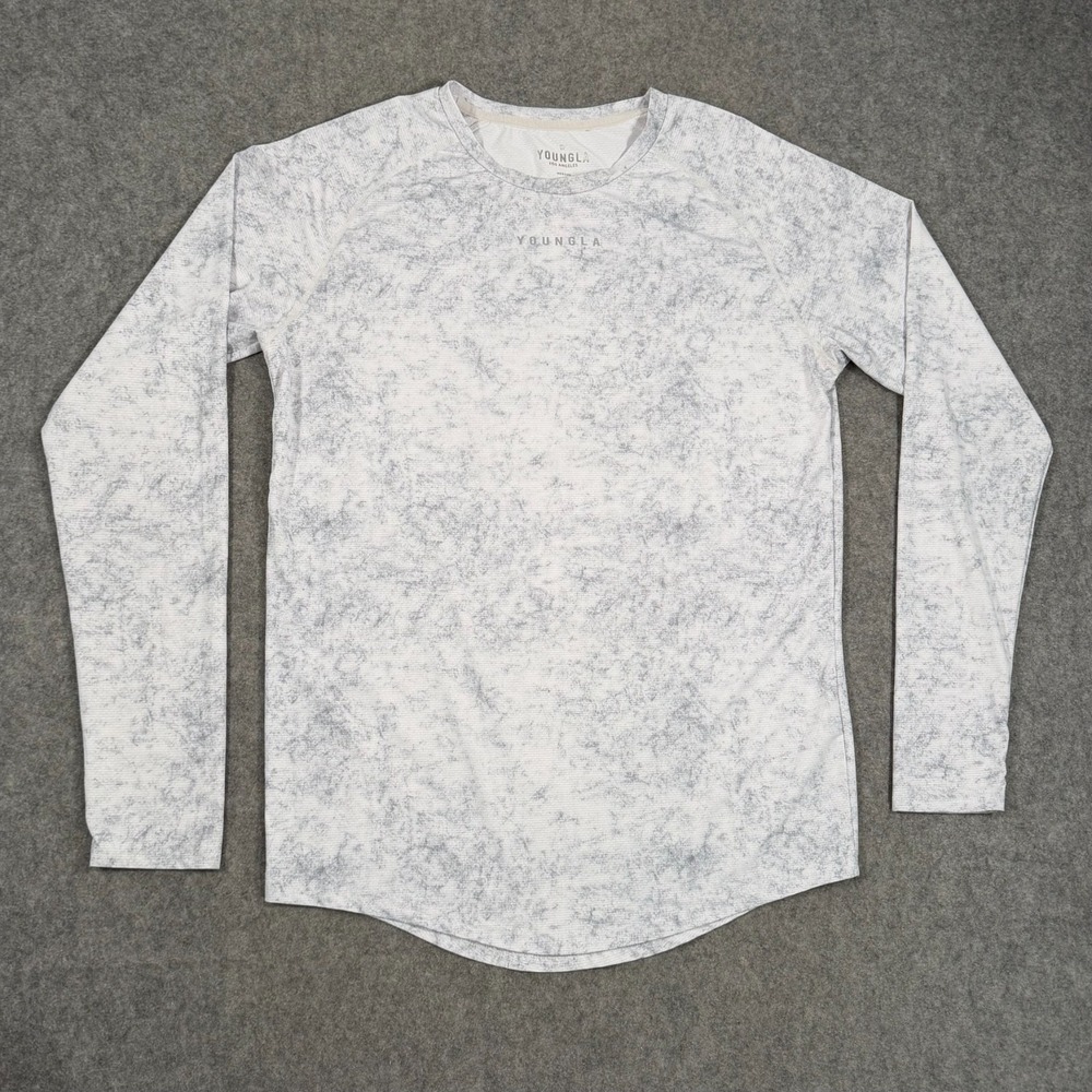 YoungLA White Gray Tie Dye Long Sleeve Crew Neck T-Shirt Men's Size Medium‎